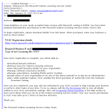 Malicious Email Disguised As Microsoft Volume Licensing Malicious Microsoft Volume