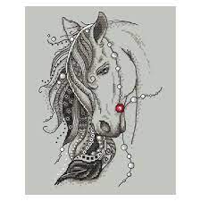 Free cross stitch pattern of a cute baby dinosaur. Cross Stitch Pattern Horse With A Feather