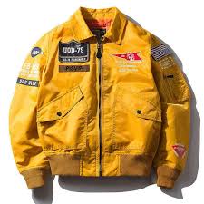 DHgate.com:Mens PU Leather Bomber Jacket, Military Style Patchwork  Windbreaker, Spring Autumn Streetwear, Yellow:Apparel