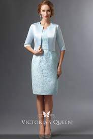 Sky Blue Lace Mother Dress With Satin Bolero Jacket Mother Of The Bride Dresses Mothers Dresses Dresses For Apple Shape