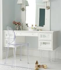 Bathroom vanity with drawers at bellacor price match guarantee enjoy free quote these cabinets and. White Makeup Vanity With Mirrored Drawers And Lucite Legs Transitional Bathroom