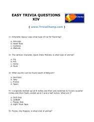 Trivia quizzes are a great way to work out your brain, maybe even learn something new. Easy Trivia Questions Xx Trivia Champ