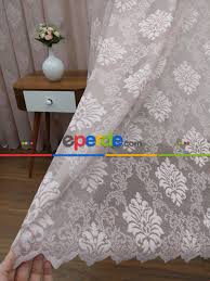 Pudra Pembe Tac Dantel Tul Perde Damask Desenli Duz Pileli Ve Kruvaze Model Pudra Damask Ev Dekoru Perde