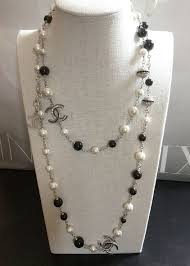 Black And White Jewelry Fabulous Chanel Cc Necklace Black White Pearl Crystal Ball Silver Metal Chain Classic Chanel Jewelry Pearl Jewelry For Her Chanel Pearl Necklace