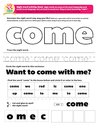 Want To Come With Me This Week S Sight Word Come Sight Words Are Some Of The Most Frequently Use Sight Word Worksheets Sight Words Sight Words Printables