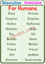 Masculine And Feminine 100 Examples Of Gender Of Nouns Engrabic In 2020 Nouns Masculine And Feminine List Masculine Feminine