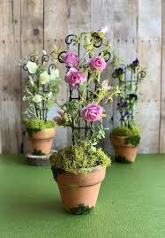 Miniature Rose Trellis In Mossy Pot Miniature Flower Trellis Etsy In 2020 Flower Trellis Rose Trellis Miniature Plants