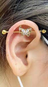 Industrial Piercing Idea In 2021 Earings Piercings Pretty Ear Piercings Ear Jewelry