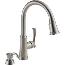Delta Lakeview Single Handle Pull Down Sprayer Kitchen Faucet With Soap Dispenser In Stainless 19963 Sssd Dst The Home Depot Faucet Stainless Steel Faucets Kitchen Faucet