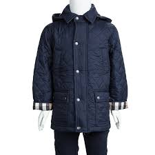 Burberry Children Navy Blue Quilted Hooded Jacket 5 Yrs