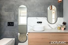 Amazing Modern Bathroom Vanity In Polytec Tasmanian Oak Woodmatt And Calacutta Grey Smooth Main Bathroom Ideas Grey Bathroom Vanity Modern Bathroom Vanity