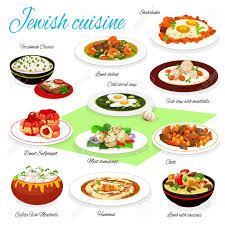 Cook the onions, harissa, and the remaining salt and pepper in the olive oil in a large pot add the tomatoes, broth, and meatballs and simmer for 15 minutes. Jewish Cuisine Vector Food Of Meatball Fish Soup Gefilte Fish And Hummus Eggs With Vegetables Beef Dumplings And Lamb With Couscous Forshmak Fruit Donut And Sorrel Soup Shabbat Restaurant Menu Royalty Free