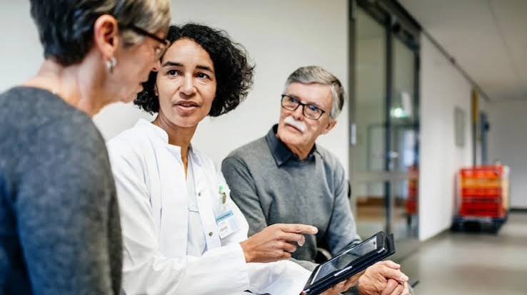Lab pathologist examining biopsy sample