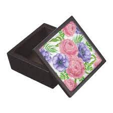 Watercolor Pattern With Peony And Anemone Flowers Gift Box Zazzle Com Flower Gift Anemone Flower Watercolor Pattern
