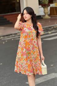Đầm hoa dáng suông tay phồng cổ tròn HL27-05 | Thời trang công sở K&K  Fashion