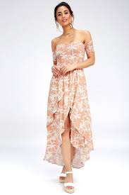 Lucy Love Barefoot Nude Tropical Print Off The Shoulder Midi Dress Dresses Dresses Fashion Dresses Off The Shoulder