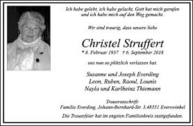 Find p struffert's contact information, age, background check, white pages, resume, professional records, pictures, bankruptcies & property records. Traueranzeigen Von Christel Struffert Www Trauer Ms
