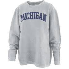 Pressbox University Of Michigan Womens Silver Comfy Cord Crewneck Sweatshirt