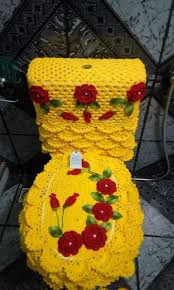 Capa De Crochê Para Caixa Acoplada De Banheiro Jogo De Banheiro Rendado 4 Pecas Tampa Do Caso Tapete Do Vaso Capa Da Caixa Acoplada E Tapete De Porta Crochet Rug Crochet Stitches Video Crochet