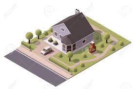 Isometric Icon Representing Modern House With Backyard Isometric Isometric Design Isometric Art