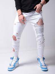Black And White Jeans Mens Crible Text Printed Jeans White Black 4447 In 2020 White Jeans Men Denim Shirt With Jeans Mens Pants Fashion