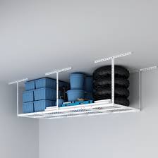 The wooden overhead garage storage shelves are designed to fit into that unused space above the garage doors (you need 16 in. Best Overhead Garage Storage Racks Fleximounts