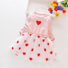Tspring Autumn Girl Dress 1 8 Years Baby Kids Girls Heart Print Long Sleeve Dress Sweet Cotton Comfortable Toddler Mesh Dresses In 2020 Long Sleeve Print Dress Sweet Dress Princess Tutu Dresses