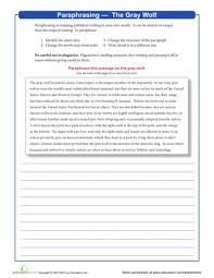 Paraphrasing The Gray Wolf Worksheet Education Com School Worksheets Paraphrase Middle School Reading