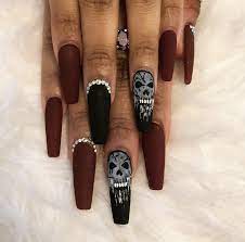 Skull Nails Ig Nailsbynisa Acrylicnailsshort Skull Nails Goth Nails Gothic Nails