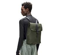 Zaino Rucksack verde militare in tessuto tecnico impermeabile effetto  gommato con patta