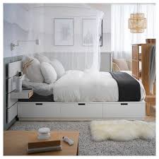 Nordli هيكل سرير مع تخزين ولوح رأس أبيض Ikea