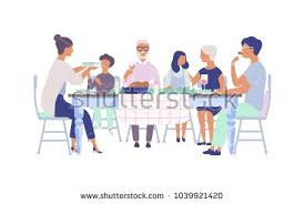 People Sitting At Table Decorated With Candles Eating Food Drinking Wine And Talking To Each Other Family Ho Family Illustration Cartoon People Illustration