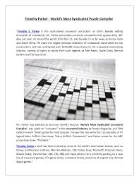 Visit the star's diversions page for sudoku and other interactive puzzles. Timothy Parker World S Most Syndicated Puzzle Compiler