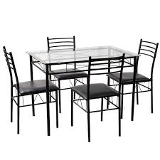 Gymax 5 Piece Dining Set Glass Top Table 4 Upholstered Chairs Kitchen Room Furniture Walmart Com Dinner Table Chairs Glass Top Table Dining Furniture Sets