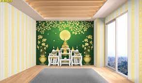 ด ไซน ห องพระของค ณด สวยงามโดยใช วอลเปเปอร ลายไทยดอกบ วทองใบโพธ ทอง พ นส เข ยว การตกแต งบ าน การตกแต ง วอลเปเปอร