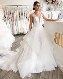Ruffles Sweep Train A Line V Neck Organza Wedding Dress In 2021 Wedding Gowns Mermaid Lace Cheap Wedding Dress Organza Wedding Dress