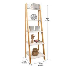 Adeptus 62 2 In Natural White Wood 5 Shelf Ladder Bookcase With Open Back 95083 The Home Depot In 2020 Ladder Bookcase Shelves Bookcase