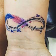 Infinity Feather With 5 Birds To Represent My Family Wrist Tattoo For Moms Meaningful Tattoos For Family Family Tattoos Wrist Tattoos For Women