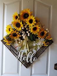 Sunflower Wreath With Sign Fall Door Decor Wreath For Front Etsy In 2020 Sunflower Wreath Diy Fall Door Decorations Sunflower Crafts