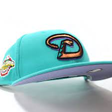 Arizonadiamondbacks 2001 World Series 59fifty Fitted Neweracap In Glow In The Dark Logo Teal Lavinderunderbrim Ecapcity In 2021 Fitted Hats New Era Cap Hats