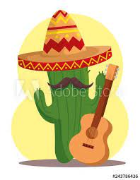Cactus Plant With Hat And Guitar To Day Of The Dead In 2021 Cactus Mexican Pattern Cactus Plants