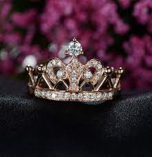 Vintage Crown Style Real Solid 14k Rose Gold Women Engagement Ring Crown Ring Rings For Girls Crown Wedding Ring Wedding Rings Engagement
