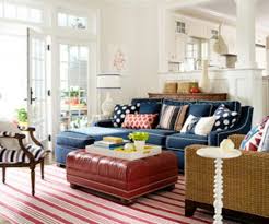 Blue Couch With Bold Red Accents Family Room Design Casual Family Rooms Traditional Living Room