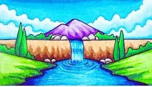 Sketsa pemandangan desa dohm pw. 18 Contoh Gambar Pemandangan Air Terjun Referensi Menggambar