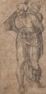 St peter is depicted receiving the keys to the kingdom of heaven from christ on the wall of the sistine chapel in perugino's the delivery of the keys. Michelangelo A Figure From The Fresco Of The Crucifixion Of St Peter Mutualart