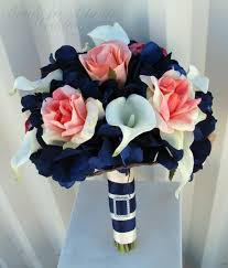 Https Www Etsy Com Listing 91778860 Wedding Bouquet Coral Navy Bouquet Calla Coral Bouquet Wedding Small Wedding Bouquets Wedding Bouquets