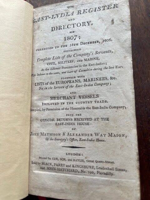 1807 East India Register, corrected to 15th December 1806 – Bates and Hindmarch
