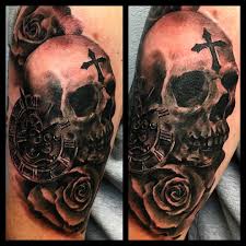 Check spelling or type a new query. Roses And Skull Tattoo With Cross And Time Piece Skull Tattoo Tattoos Rose Tattoos