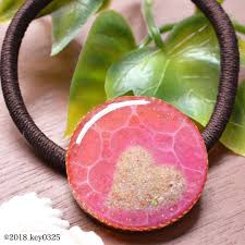 海シリーズ の ハートの小島ヘアゴム サンセットビーチカラー ハートの部分は小島風に盛り上がってます 次回minne用