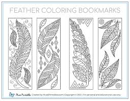 Punch a hole and tie ribbon through one end to finish the bookmark. Printable Feather Coloring Bookmarks